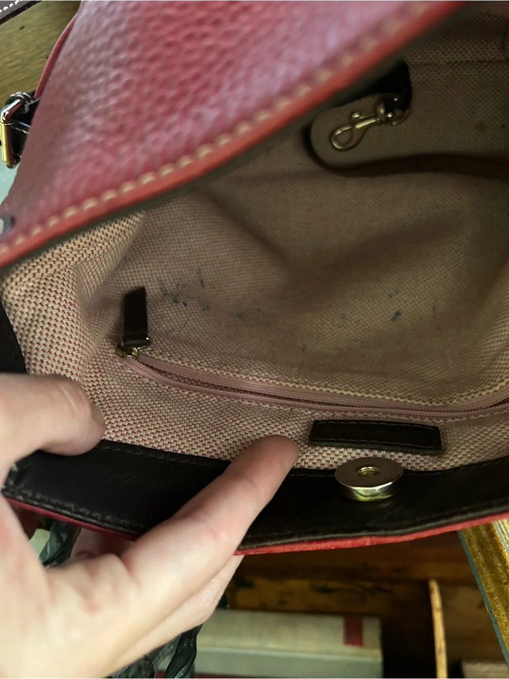 Dooney & Bourke Pebble Leather Hobo Bag in Red with Dark Brown Trim